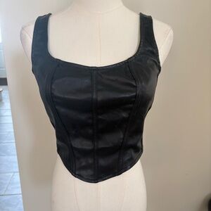 Faux Leather Corset Style Tank Top Cropped Size Small Women's Biker Grunge